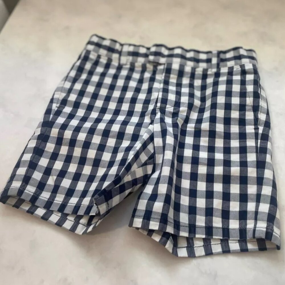 Jacadi Boys Shorts Size 6 Navy Gingham EUC